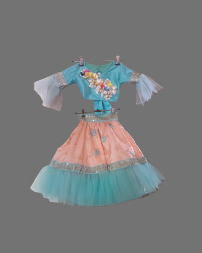 Sky blue and orange ethnic wear for girls