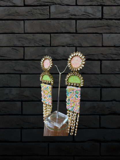 Green half moon indowestern earrings - Image 2