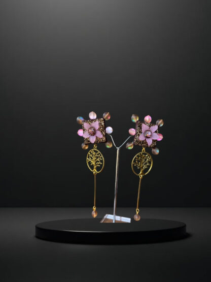 Yellow and pink indowestern earrings