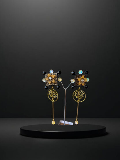 Black yellow sky blue indowestern earrings