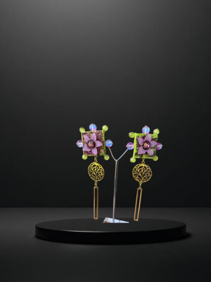 Green pink sky blue indowestern earrings