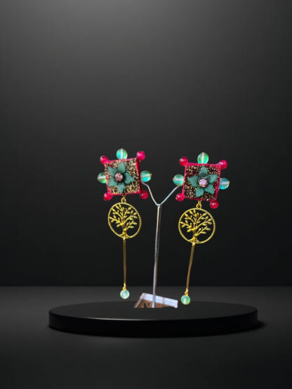 Red sky blue yellow indowestern earrings