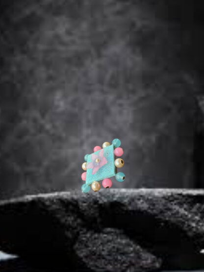 Square Yellow sky blue pink indowestern ring - Image 2