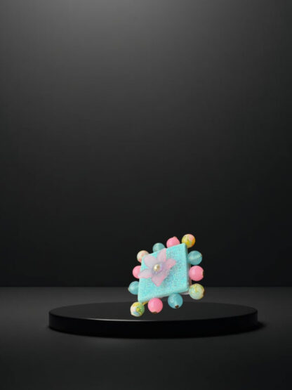 Square Yellow sky blue pink indowestern ring