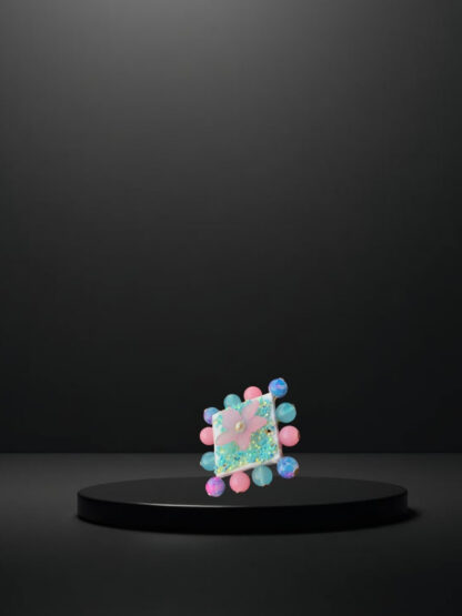 Square sky blue pink and blue indowestern ring