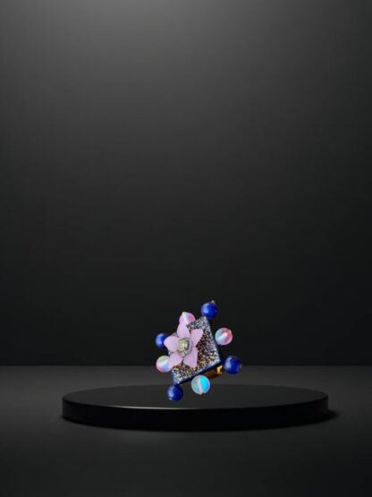 Square pink blue and sky-blue indowestern ring