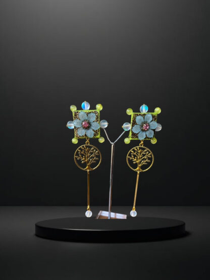 Flower tree sky blue indowestern earrings