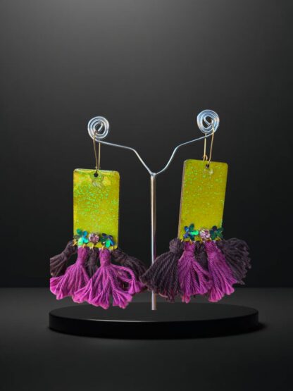 Green pink western earrings