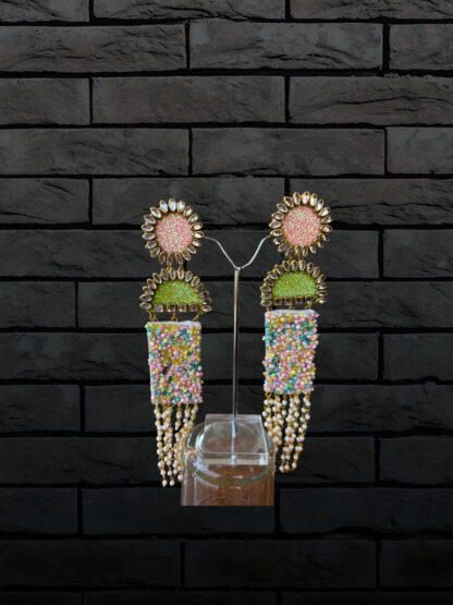 Green half moon indowestern earrings