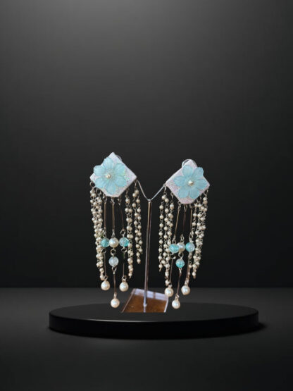 Pink lite sky blue indowestern earrings with Latkan