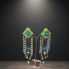 Blue green indowestern earrings with Latkan - Image 2