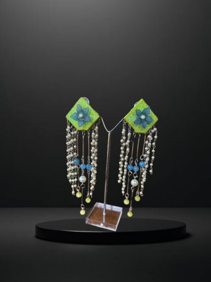 Blue green indowestern earrings with Latkan