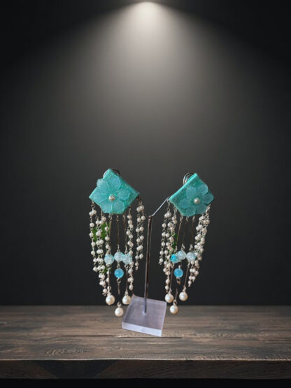 Sky blue indowestern earrings with Latkan - Image 2