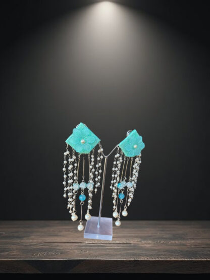 Sky blue indowestern earrings with Latkan