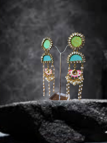 Sky-blue Green ethnic earrings - Image 3