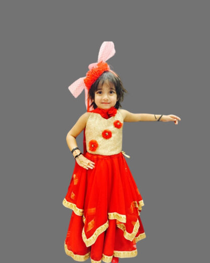 Red ethnic wear for girls with flowers