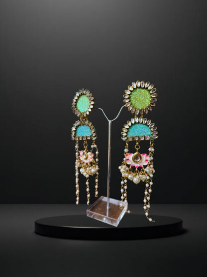 Sky-blue Green ethnic earrings