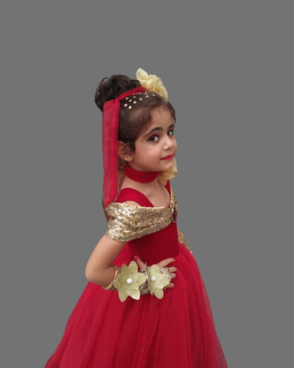 Golden red party wear for girls