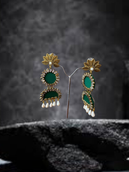 Green moon ethnic earrings - Image 2