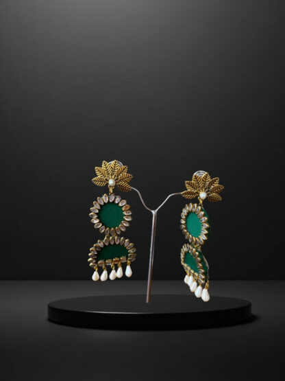 Green moon ethnic earrings