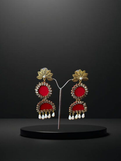 Red half moon ethnic earrings