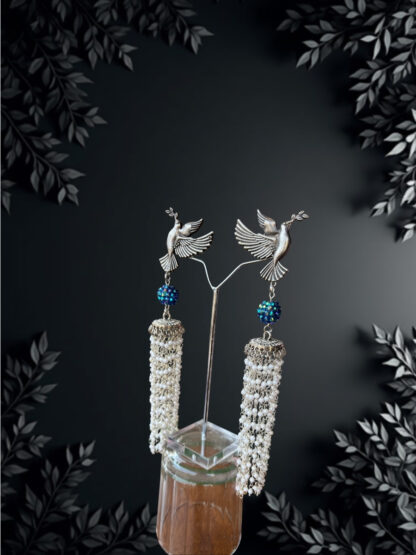 The fancy fern-strings of promise- white light blue Light Weight crystal dangling Earrings