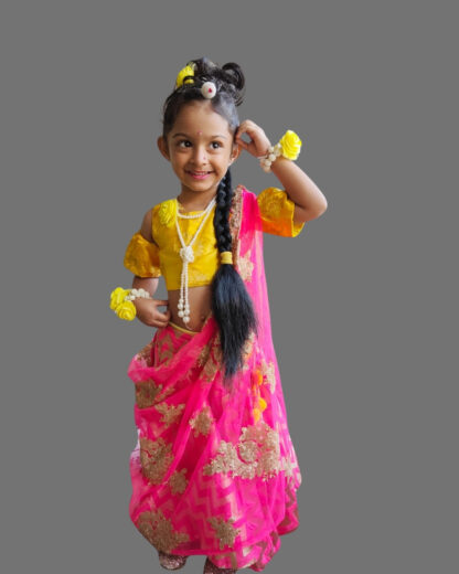 Yellow pink printed ethnic wear for girls