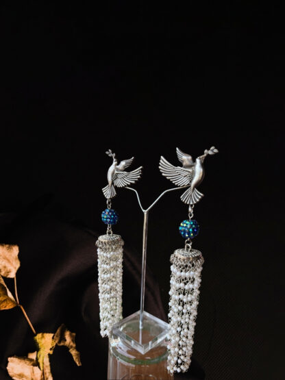 The fancy fern-strings of promise- white light blue Light Weight crystal dangling Earrings - Image 3