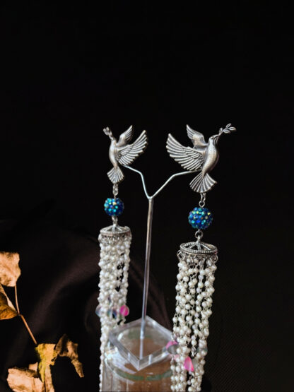 The fancy fern-strings of promise- white light blue Light Weight crystal dangling Earrings - Image 4