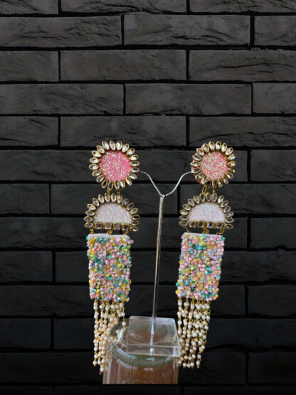 Pink sun white moon indowestern earrings