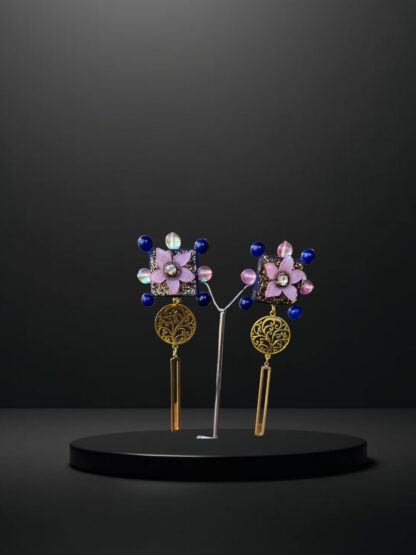 Blue pink yellow indowestern earrings