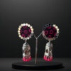 Strings of promise-Ruby red metallic dangling earrings